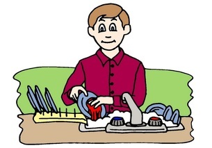 I wash dishes. - He washes dishes.