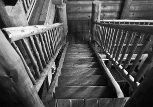 downstairs
